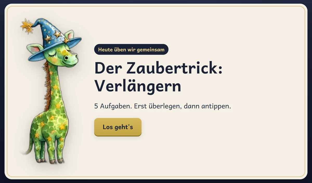 Lunas Präsentation an der Tafel: Der Zaubertrick: Verlängern